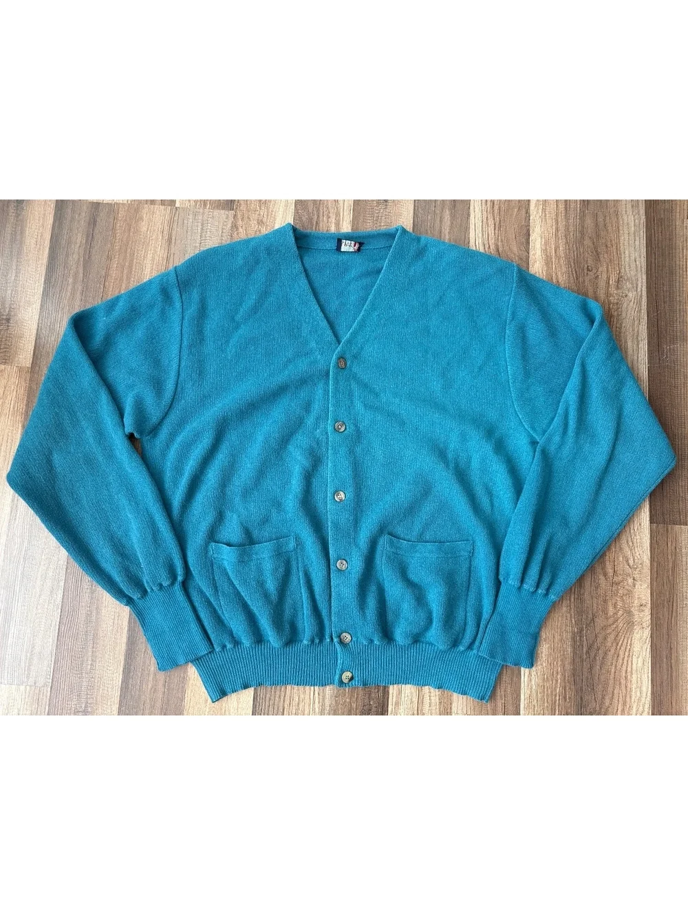 Como Sport Alpaca Pima Cotton Cardigan Sweater Men's Large Teal Made in Peru